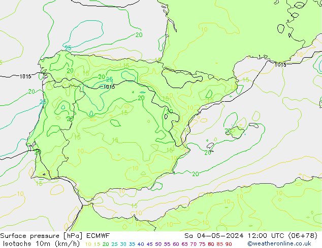 Isotachs (kph) ECMWF Sa 04.05.2024 12 UTC