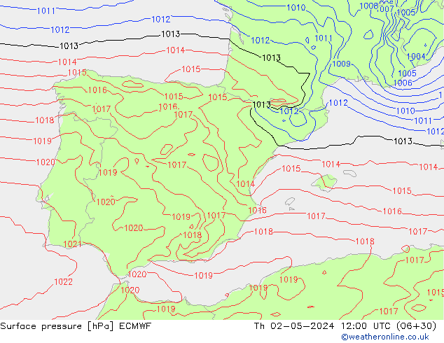 Surface pressure ECMWF Th 02.05.2024 12 UTC