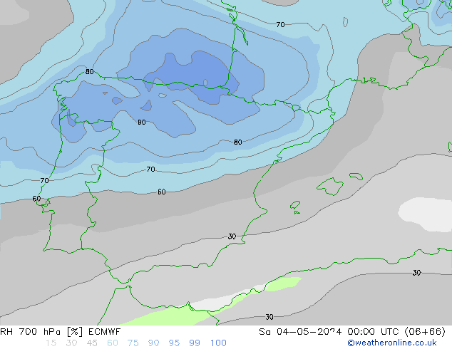 RH 700 hPa ECMWF sab 04.05.2024 00 UTC