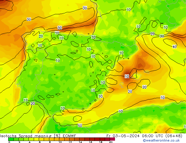 Isotaca Spread ECMWF vie 03.05.2024 06 UTC