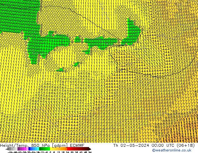 Height/Temp. 850 hPa ECMWF Th 02.05.2024 00 UTC