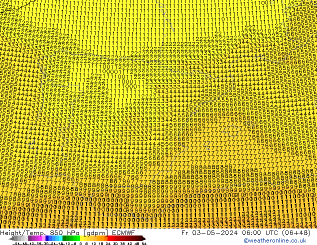 Geop./Temp. 850 hPa ECMWF vie 03.05.2024 06 UTC