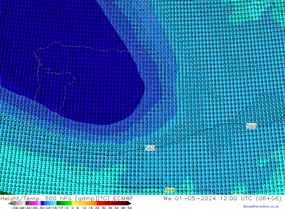 Height/Temp. 500 hPa ECMWF We 01.05.2024 12 UTC