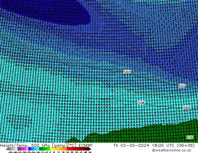 Height/Temp. 500 гПа ECMWF чт 02.05.2024 18 UTC