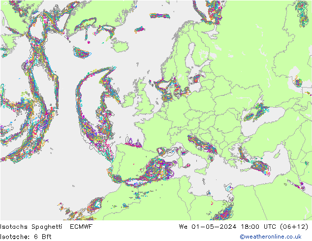 Isotachen Spaghetti ECMWF Mi 01.05.2024 18 UTC