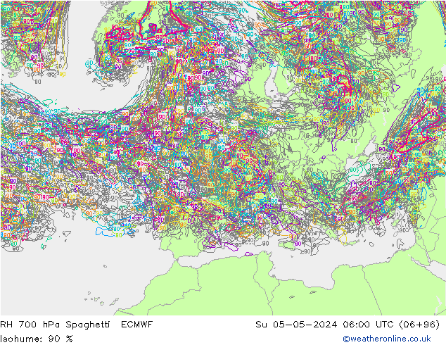 RH 700 hPa Spaghetti ECMWF Su 05.05.2024 06 UTC