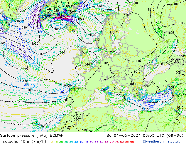 Isotachs (kph) ECMWF Sa 04.05.2024 00 UTC