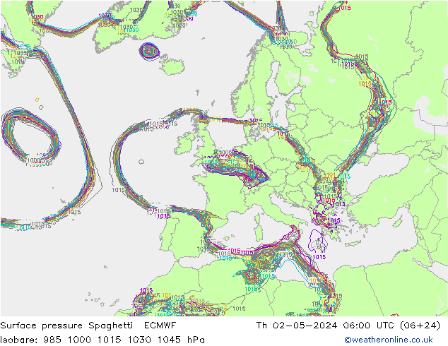 Bodendruck Spaghetti ECMWF Do 02.05.2024 06 UTC