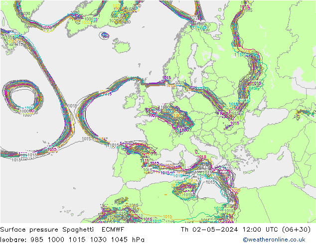 Pressione al suolo Spaghetti ECMWF gio 02.05.2024 12 UTC