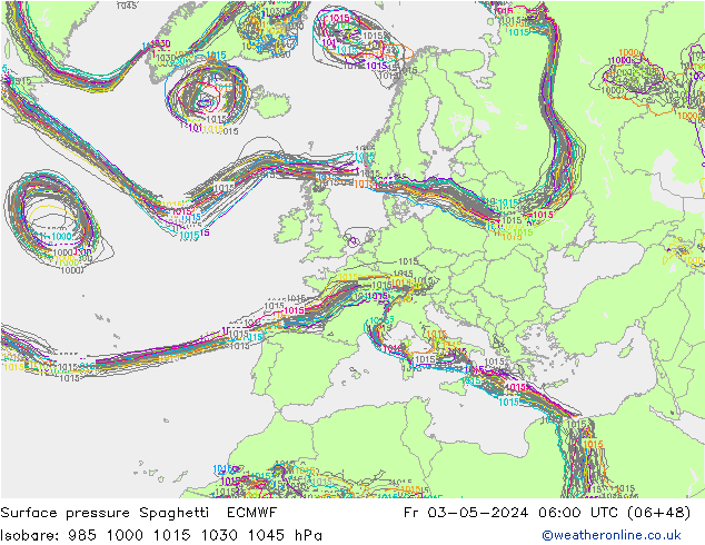 ciśnienie Spaghetti ECMWF pt. 03.05.2024 06 UTC