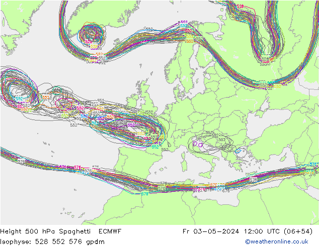 Height 500 hPa Spaghetti ECMWF Fr 03.05.2024 12 UTC