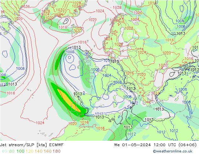 Jet stream/SLP ECMWF We 01.05.2024 12 UTC