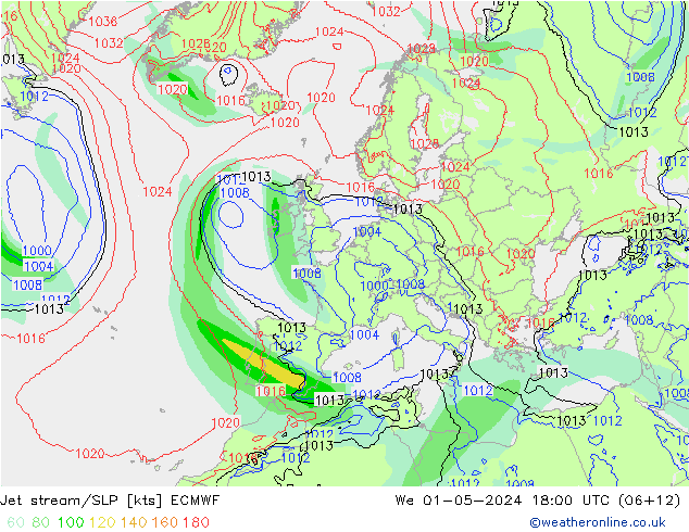 Polarjet/Bodendruck ECMWF Mi 01.05.2024 18 UTC