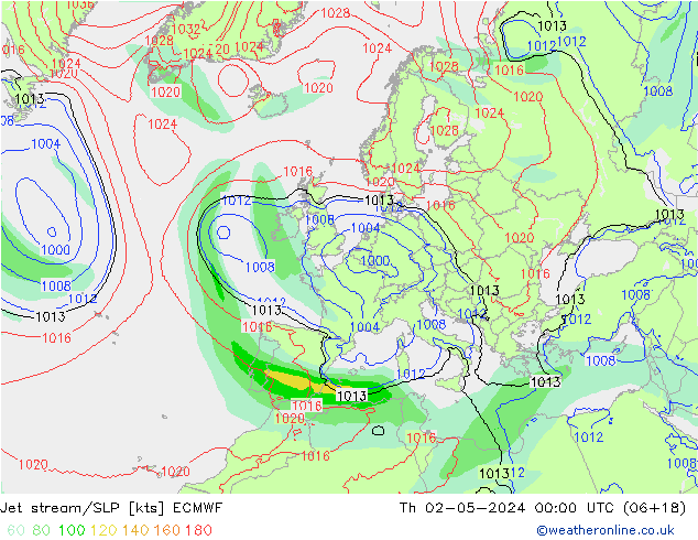 Jet stream/SLP ECMWF Th 02.05.2024 00 UTC