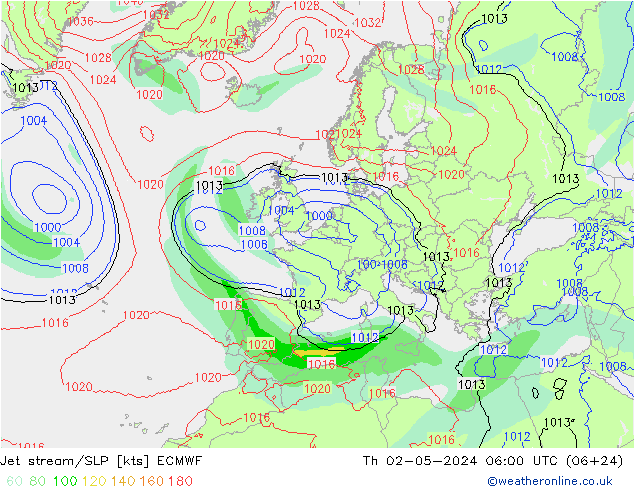 Polarjet/Bodendruck ECMWF Do 02.05.2024 06 UTC