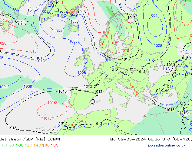 Straalstroom/SLP ECMWF ma 06.05.2024 06 UTC