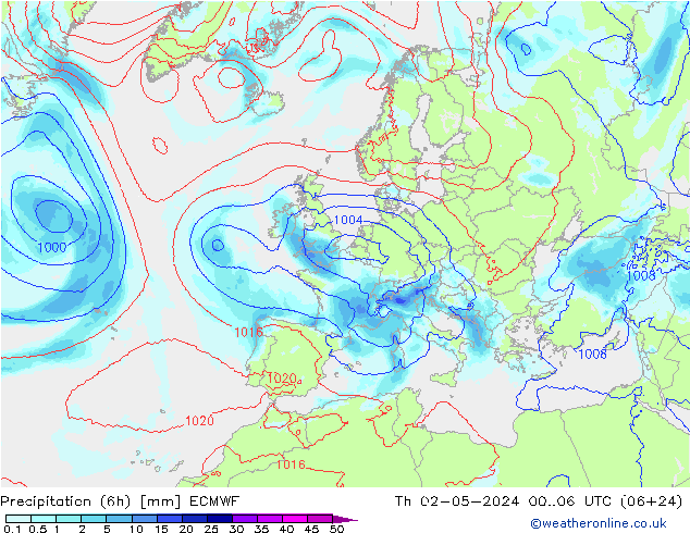 Precipitation (6h) ECMWF Th 02.05.2024 06 UTC