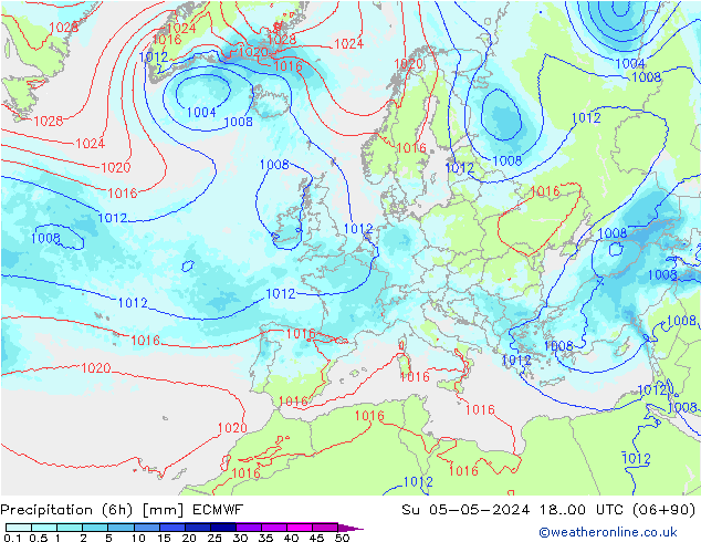 Precipitation (6h) ECMWF Su 05.05.2024 00 UTC