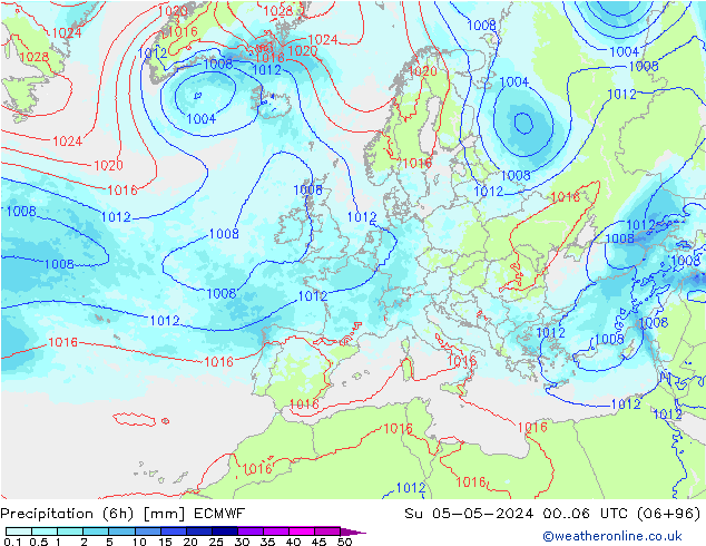 Precipitation (6h) ECMWF Su 05.05.2024 06 UTC