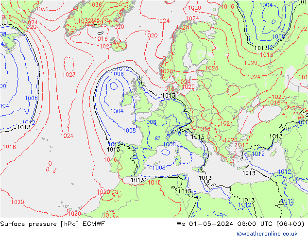 Atmosférický tlak ECMWF St 01.05.2024 06 UTC