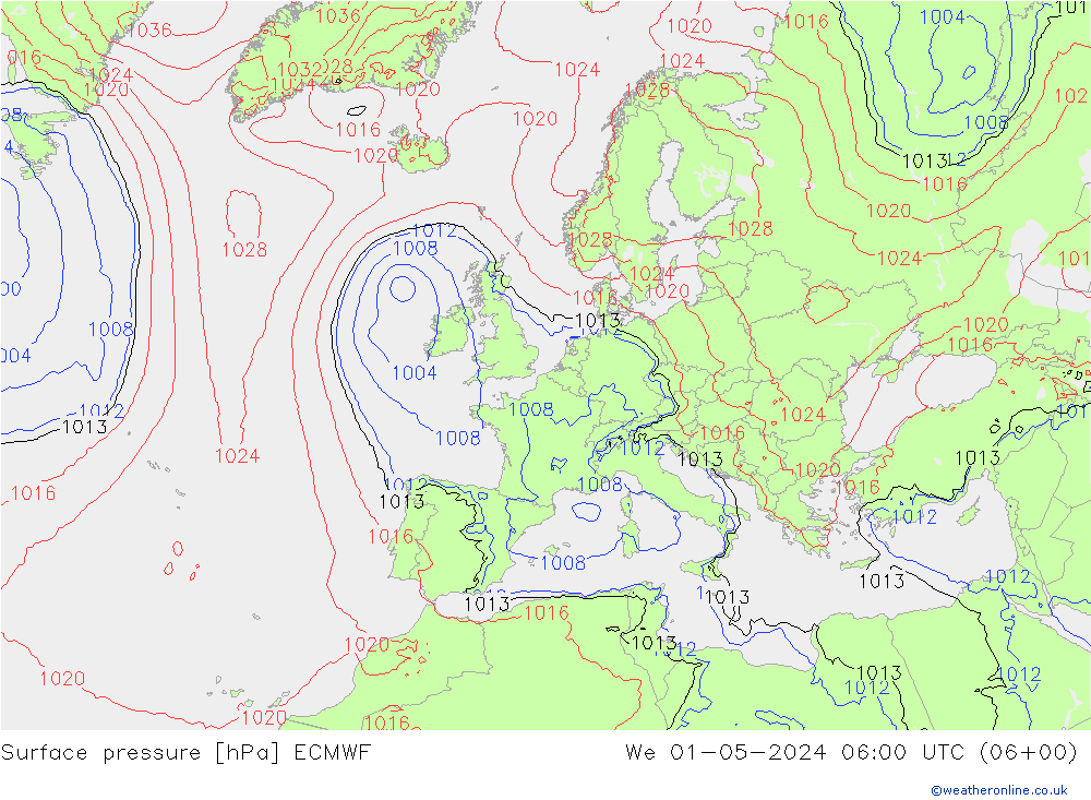 Bodendruck ECMWF Mi 01.05.2024 06 UTC