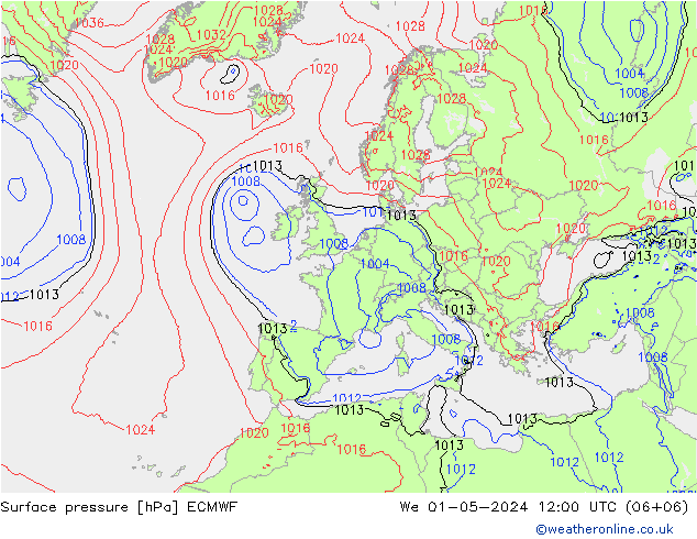 Presión superficial ECMWF mié 01.05.2024 12 UTC