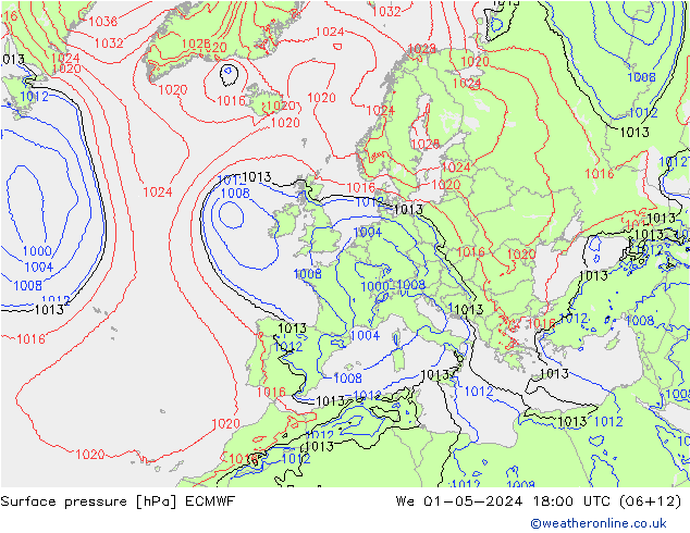 Luchtdruk (Grond) ECMWF wo 01.05.2024 18 UTC