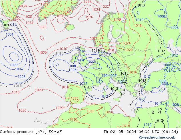 Presión superficial ECMWF jue 02.05.2024 06 UTC