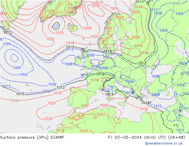 Bodendruck ECMWF Fr 03.05.2024 06 UTC