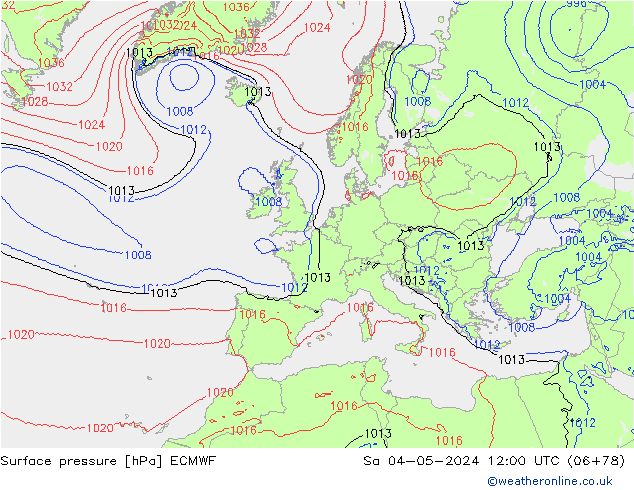 Presión superficial ECMWF sáb 04.05.2024 12 UTC