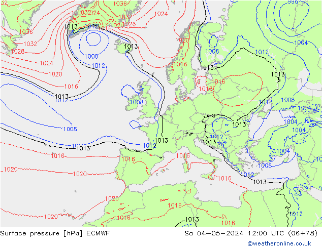 Bodendruck ECMWF Sa 04.05.2024 12 UTC