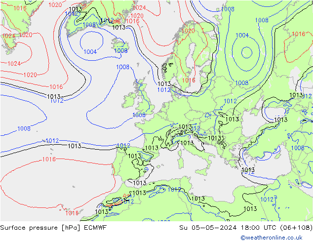 Presión superficial ECMWF dom 05.05.2024 18 UTC