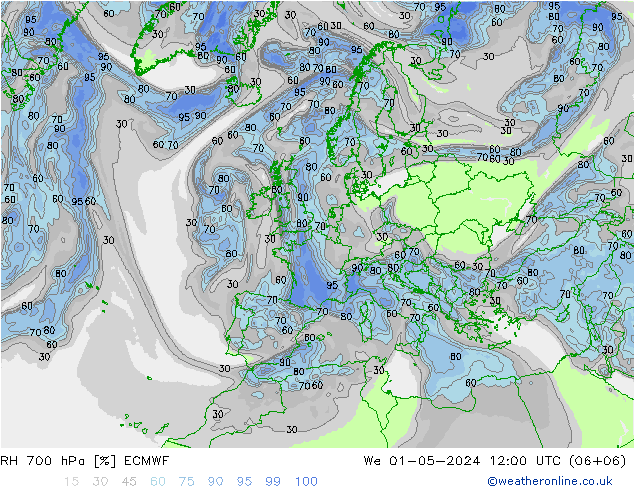 RH 700 hPa ECMWF We 01.05.2024 12 UTC