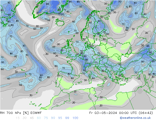 RH 700 hPa ECMWF Pá 03.05.2024 00 UTC