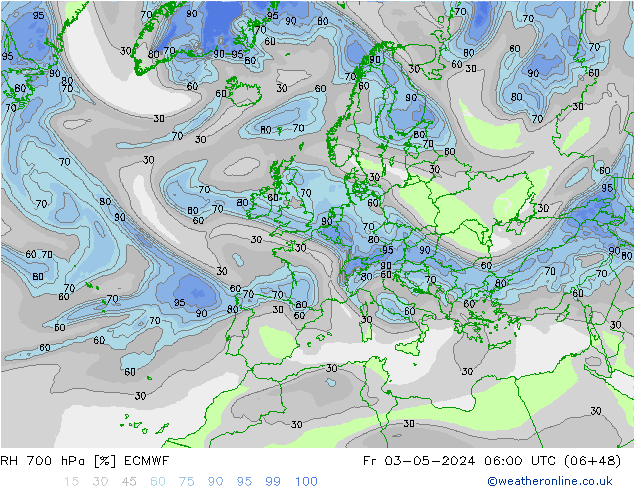 RH 700 hPa ECMWF pt. 03.05.2024 06 UTC