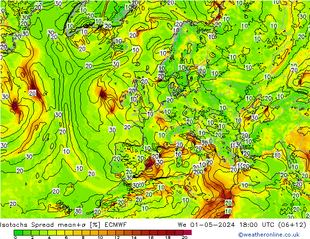 Isotachs Spread ECMWF We 01.05.2024 18 UTC