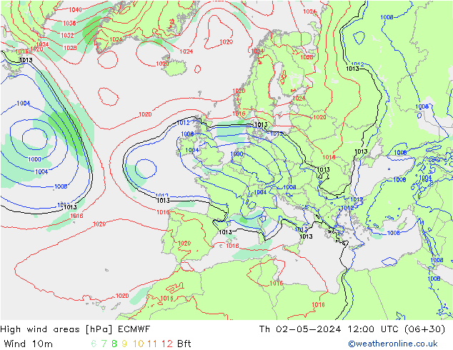 High wind areas ECMWF  02.05.2024 12 UTC