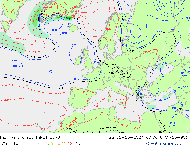 High wind areas ECMWF Su 05.05.2024 00 UTC