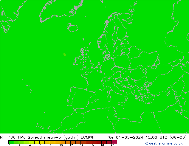 RH 700 hPa Spread ECMWF Mi 01.05.2024 12 UTC