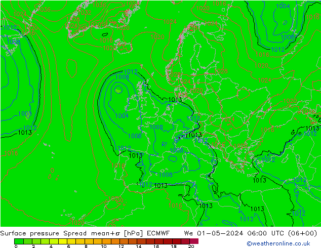 Bodendruck Spread ECMWF Mi 01.05.2024 06 UTC