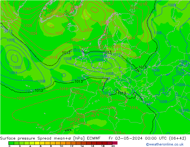 Surface pressure Spread ECMWF Fr 03.05.2024 00 UTC
