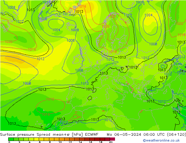 Surface pressure Spread ECMWF Mo 06.05.2024 06 UTC