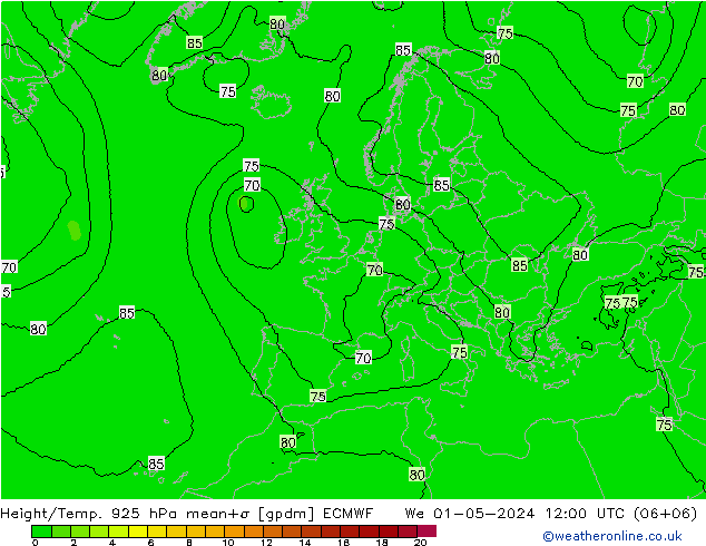 Height/Temp. 925 hPa ECMWF Mi 01.05.2024 12 UTC