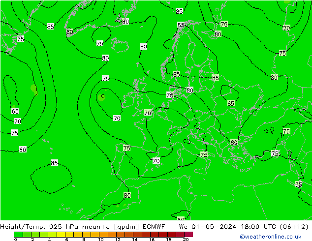 Height/Temp. 925 hPa ECMWF Mi 01.05.2024 18 UTC