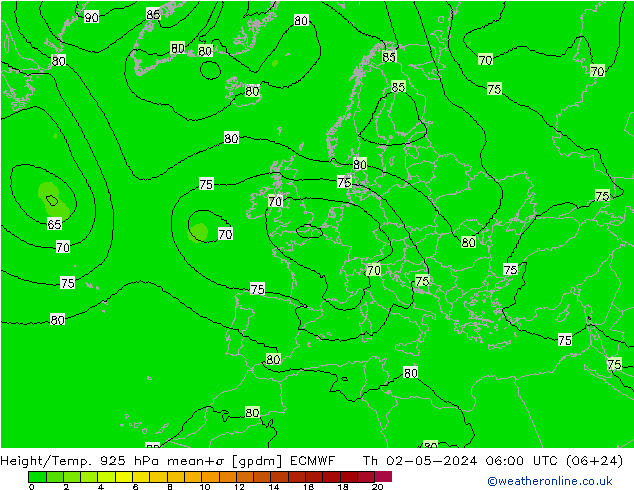 Geop./Temp. 925 hPa ECMWF jue 02.05.2024 06 UTC