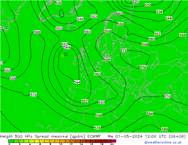 Height 500 hPa Spread ECMWF Mi 01.05.2024 12 UTC