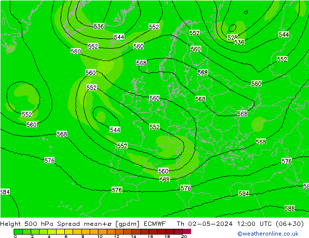 Géop. 500 hPa Spread ECMWF jeu 02.05.2024 12 UTC