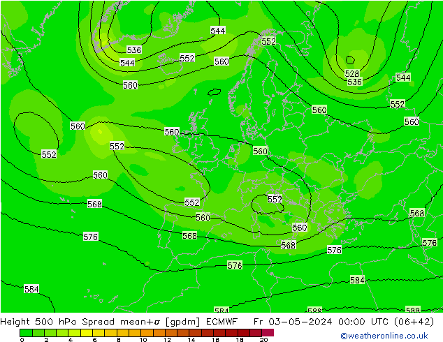 Height 500 hPa Spread ECMWF Fr 03.05.2024 00 UTC