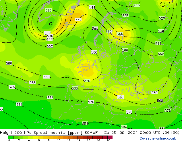 Height 500 hPa Spread ECMWF nie. 05.05.2024 00 UTC