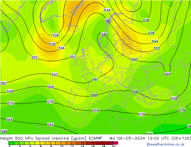 Height 500 hPa Spread ECMWF Mo 06.05.2024 12 UTC